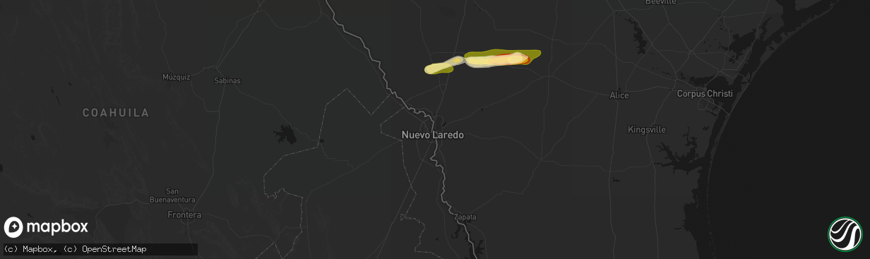 Hail map in Laredo, TX on March 8, 2026