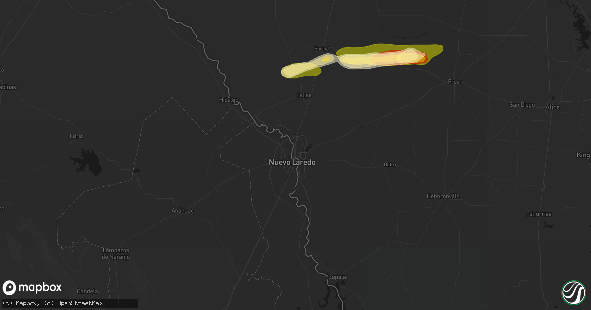 Hail map in Laredo, TX on March 8, 2026