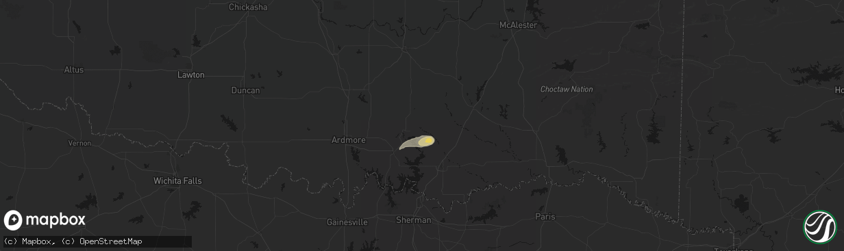 Hail map in Milburn, OK on March 8, 2026