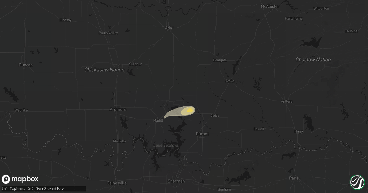 Hail map in Milburn, OK on March 8, 2026