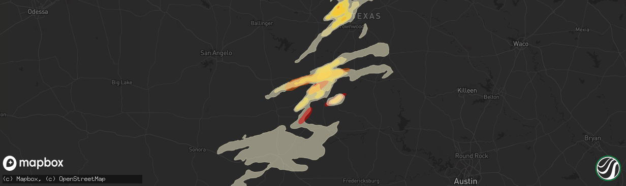 Hail map in Brady, TX on March 9, 2013