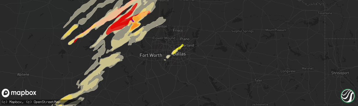 Hail map in Dallas, TX on March 9, 2013