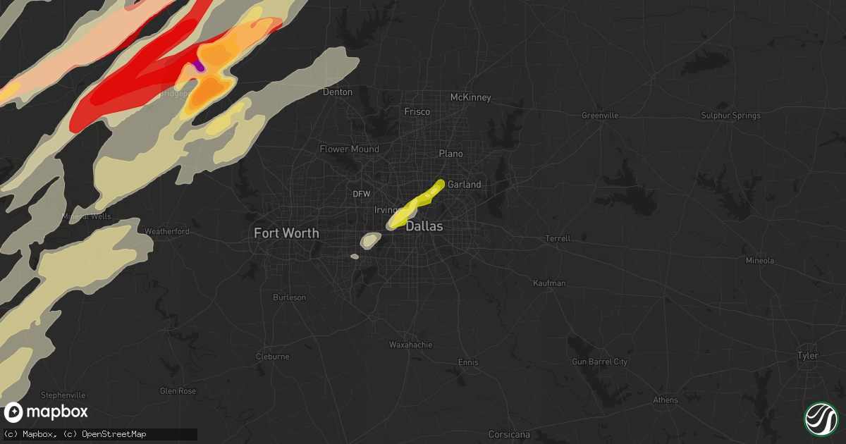 Hail map in Dallas, TX on March 9, 2013