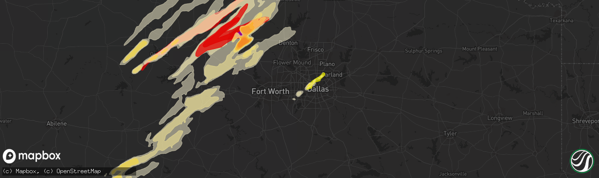 Hail map in Grand Prairie, TX on March 9, 2013