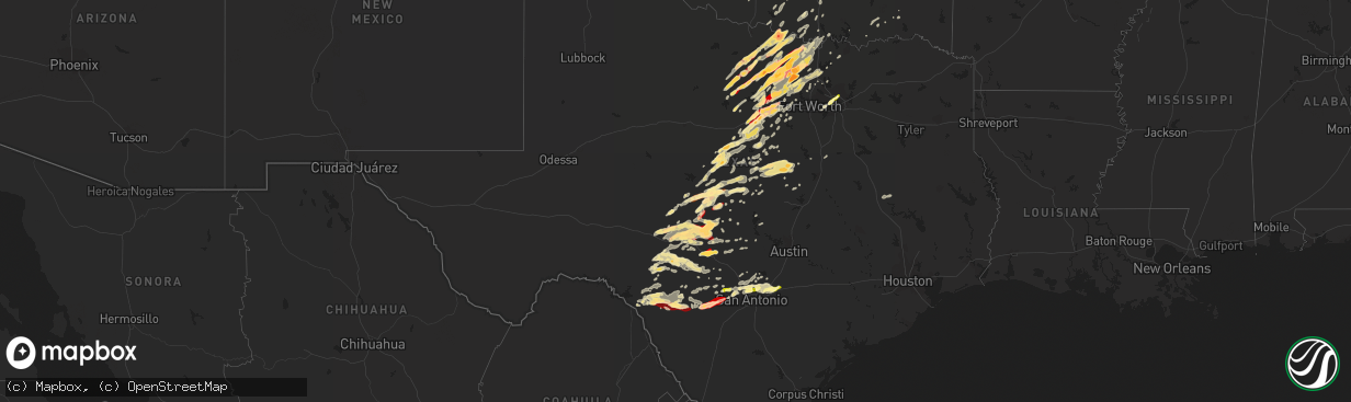 Hail map in Texas on March 9, 2013
