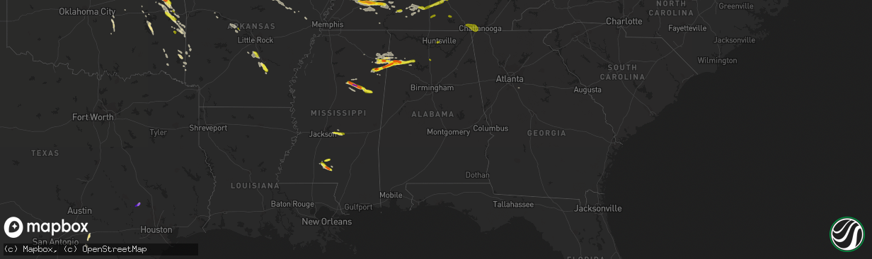 Hail map in Alabama on March 9, 2017