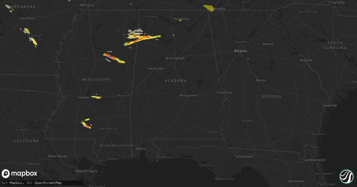 Hail map in Alabama on March 9, 2017