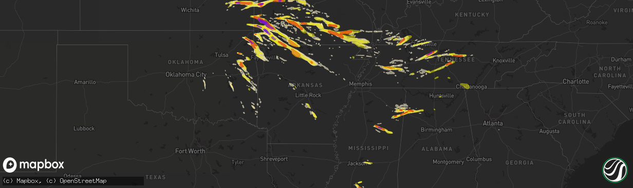 Hail map in Arkansas on March 9, 2017