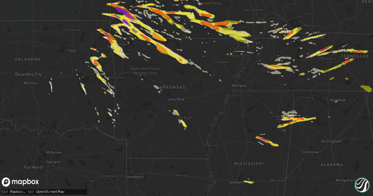 Hail map in Arkansas on March 9, 2017