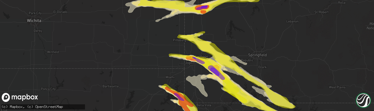 Hail map in Carl Junction, MO on March 9, 2017