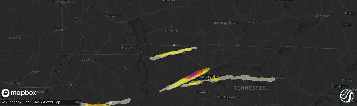 Hail map in Clarksville, TN on March 9, 2017