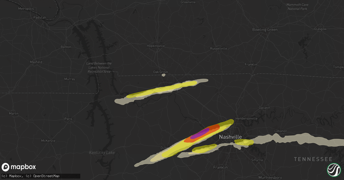 Hail map in Clarksville, TN on March 9, 2017