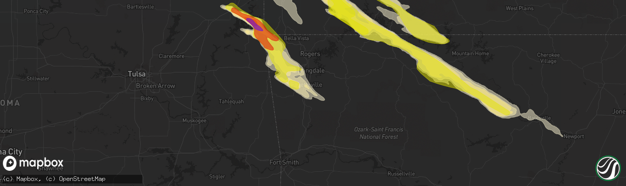 Hail map in Fayetteville, AR on March 9, 2017