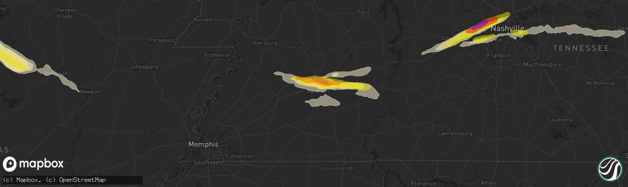 Hail map in Jackson, TN on March 9, 2017