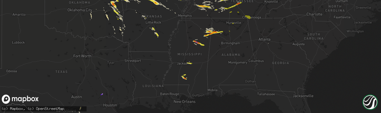 Hail map in Mississippi on March 9, 2017