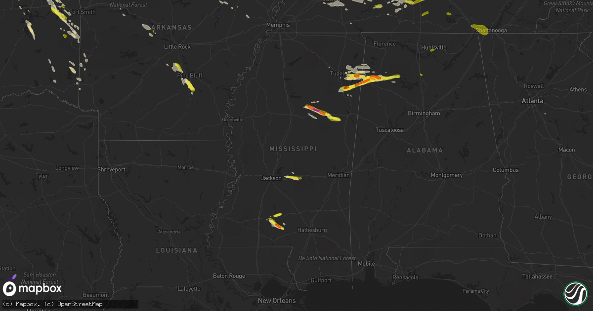 Hail map in Mississippi on March 9, 2017