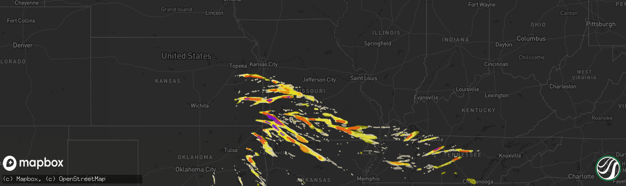 Hail map in Missouri on March 9, 2017