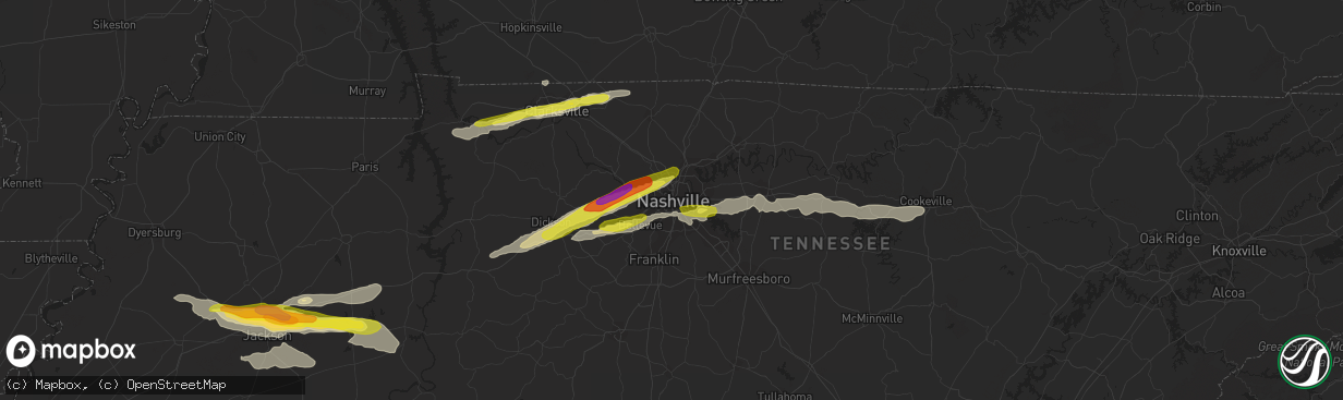 Hail map in Nashville, TN on March 9, 2017