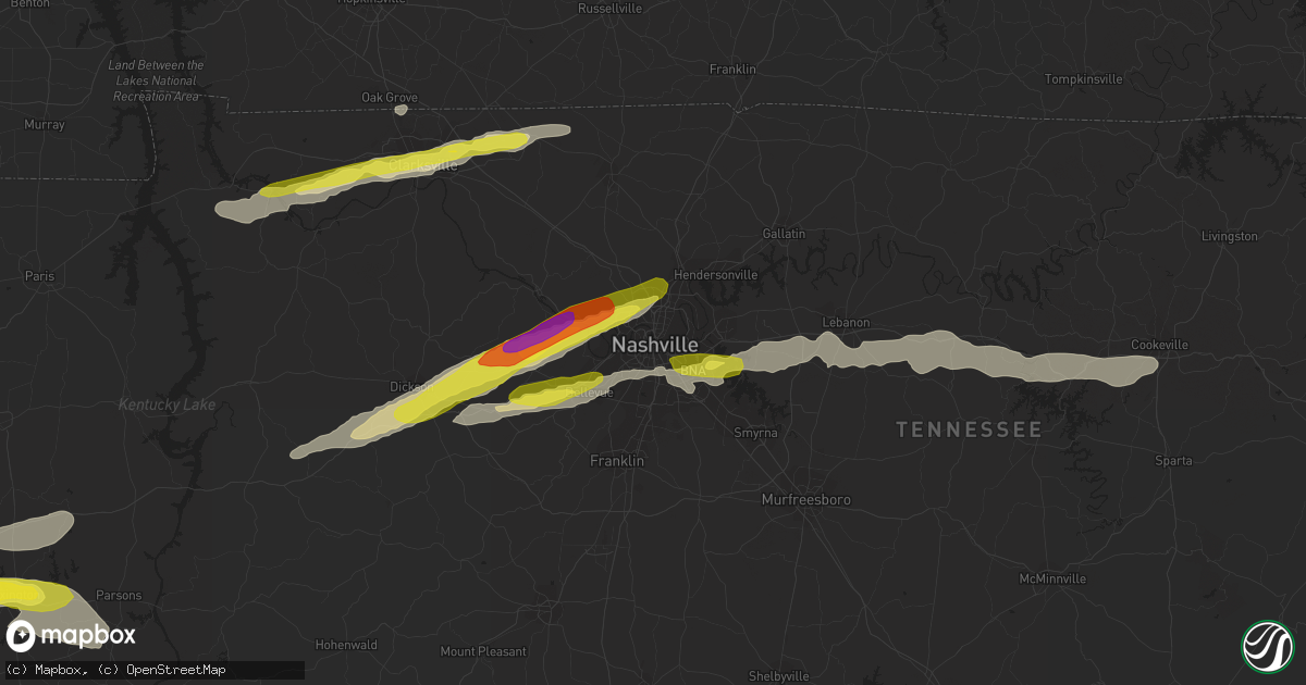 Hail map in Nashville, TN on March 9, 2017
