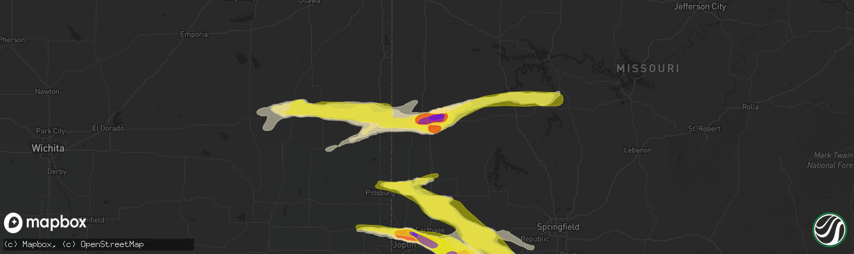 Hail map in Nevada, MO on March 9, 2017