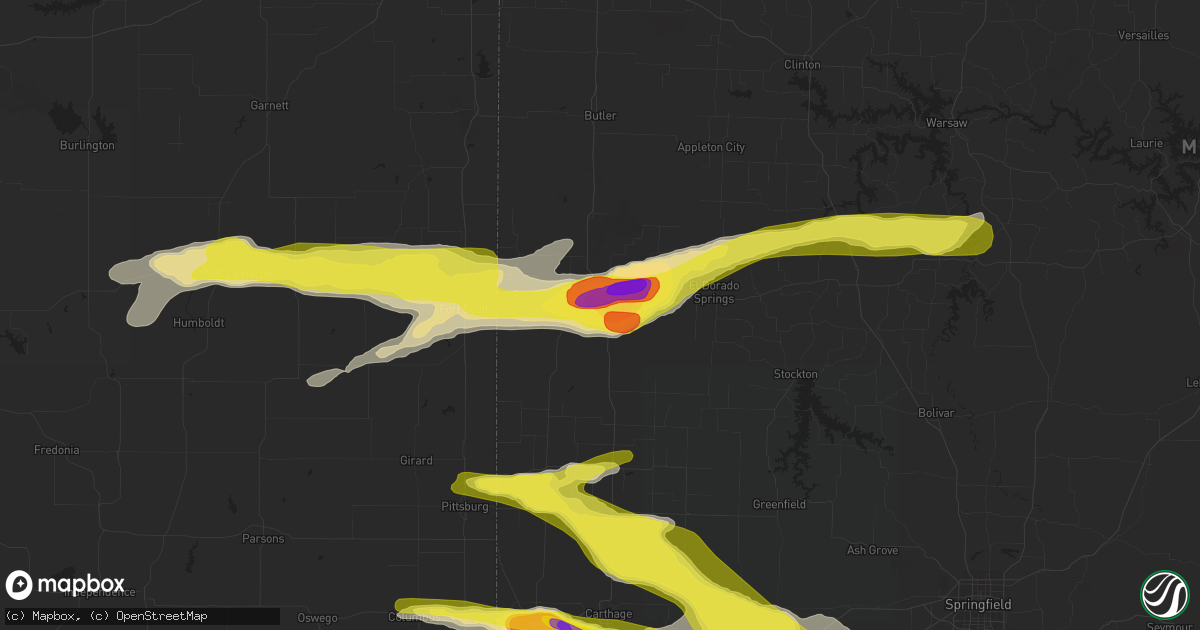 Hail map in Nevada, MO on March 9, 2017