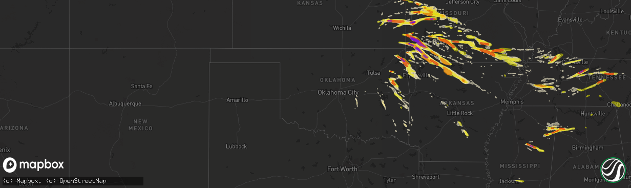 Hail map in Oklahoma on March 9, 2017