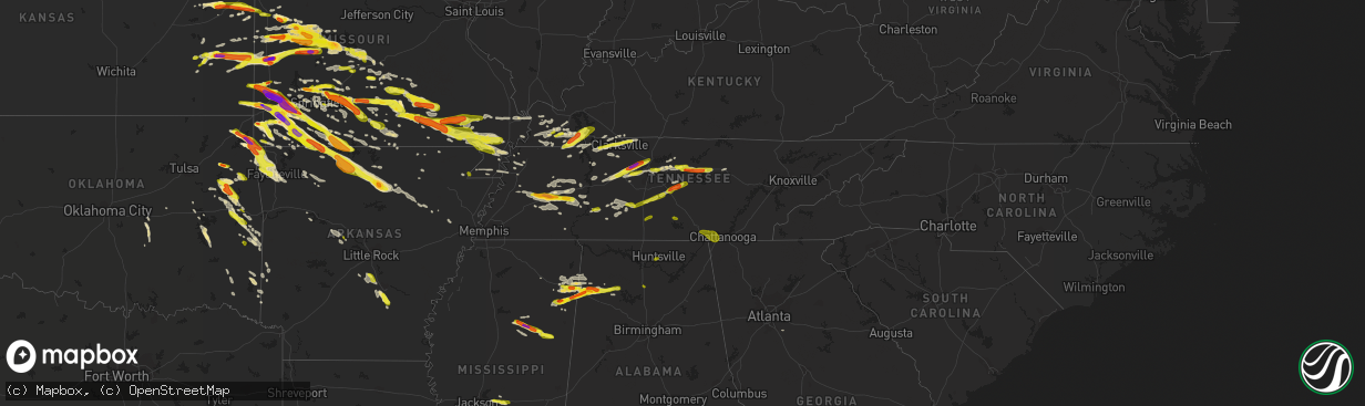 Hail map in Tennessee on March 9, 2017