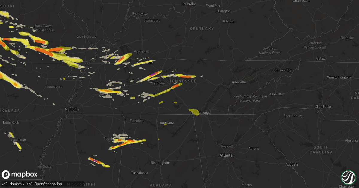 Hail map in Tennessee on March 9, 2017