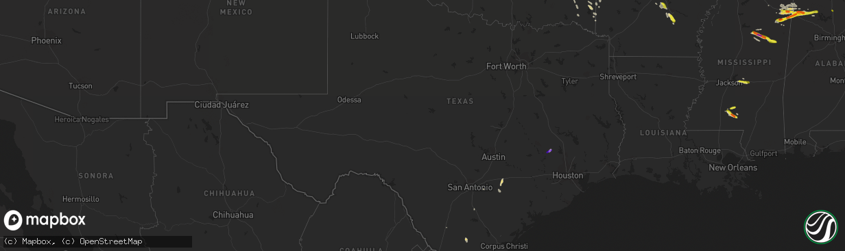 Hail map in Texas on March 9, 2017