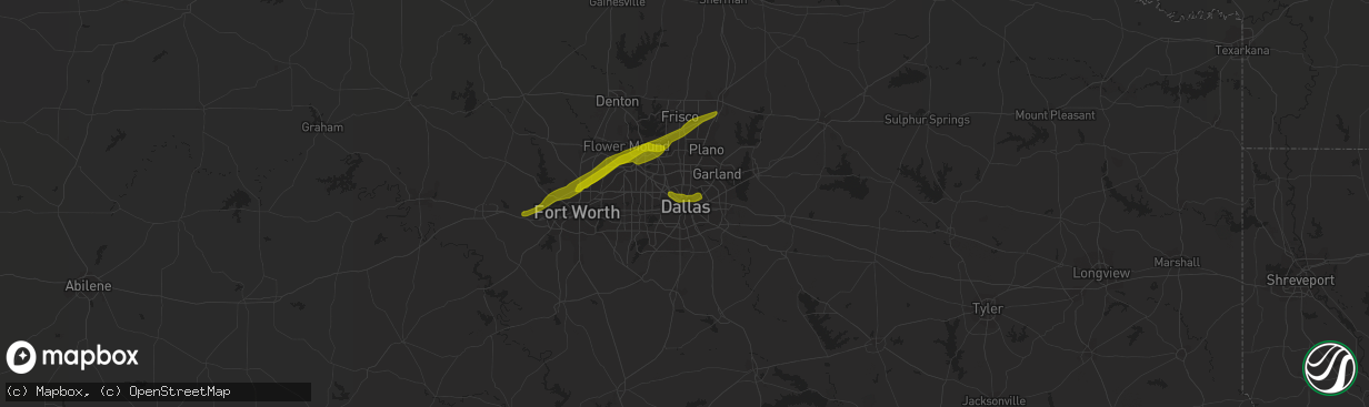 Hail map in Dallas, TX on March 9, 2019