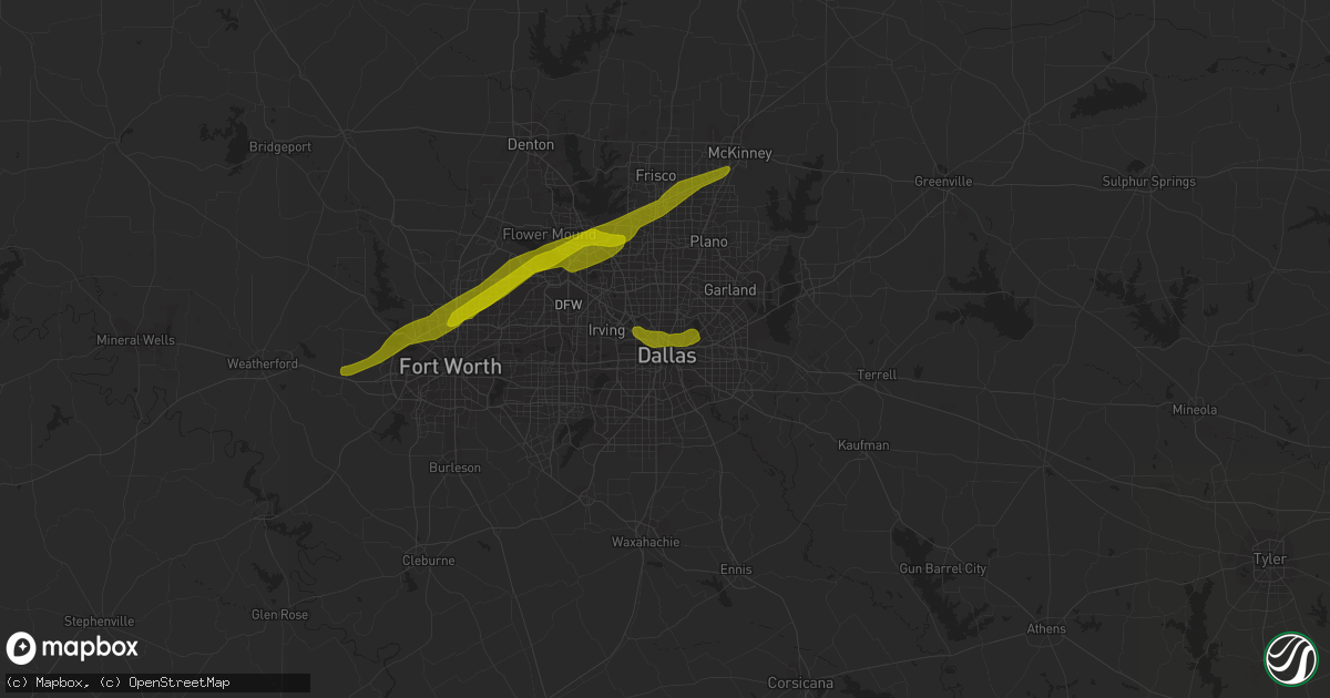 Hail map in Dallas, TX on March 9, 2019
