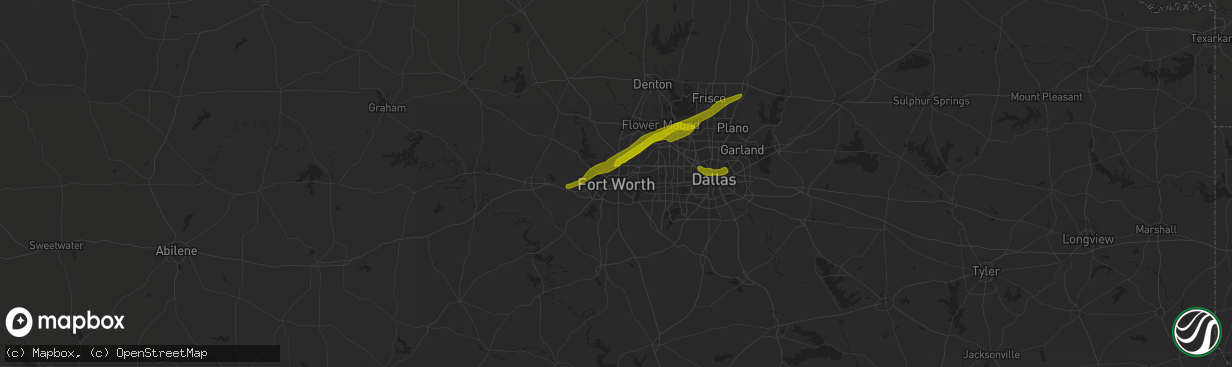 Hail map in Fort Worth, TX on March 9, 2019