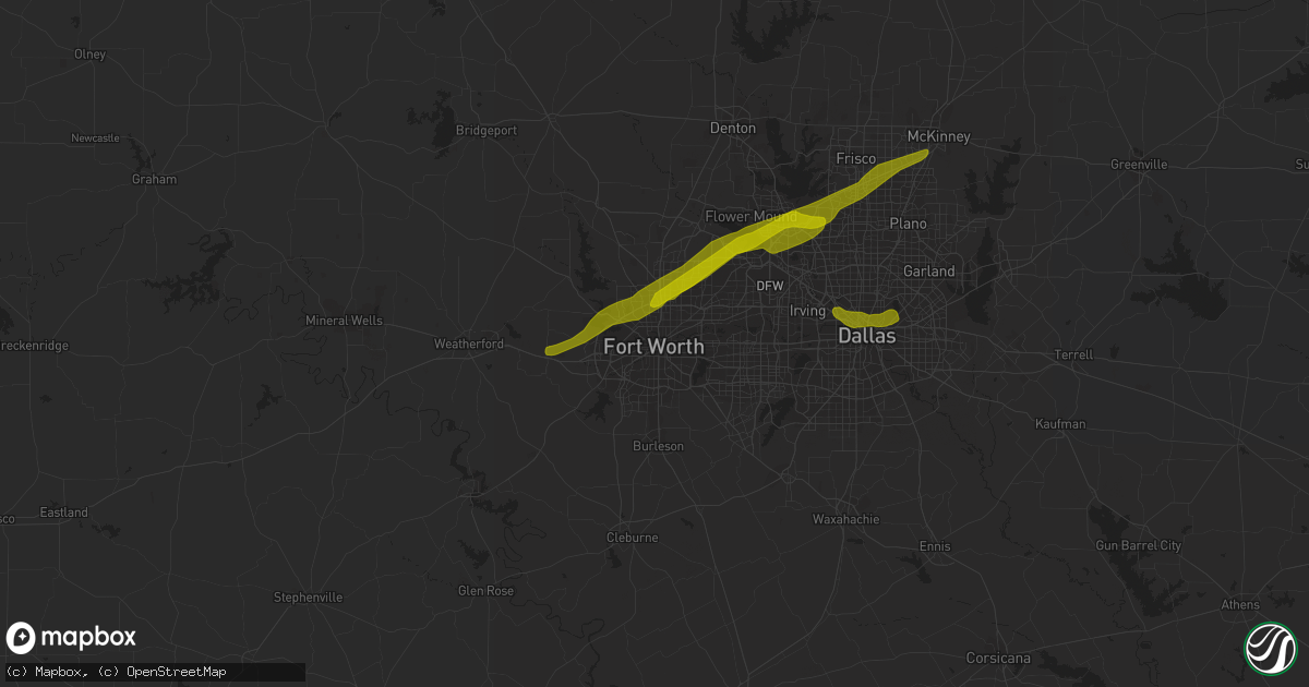 Hail map in Fort Worth, TX on March 9, 2019