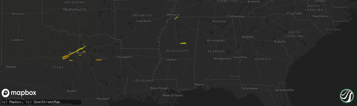 Hail map in Mississippi on March 9, 2019