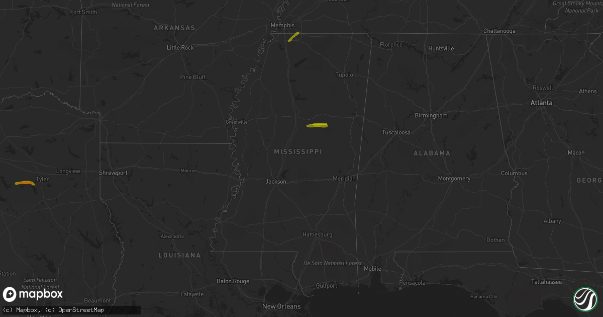 Hail map in Mississippi on March 9, 2019