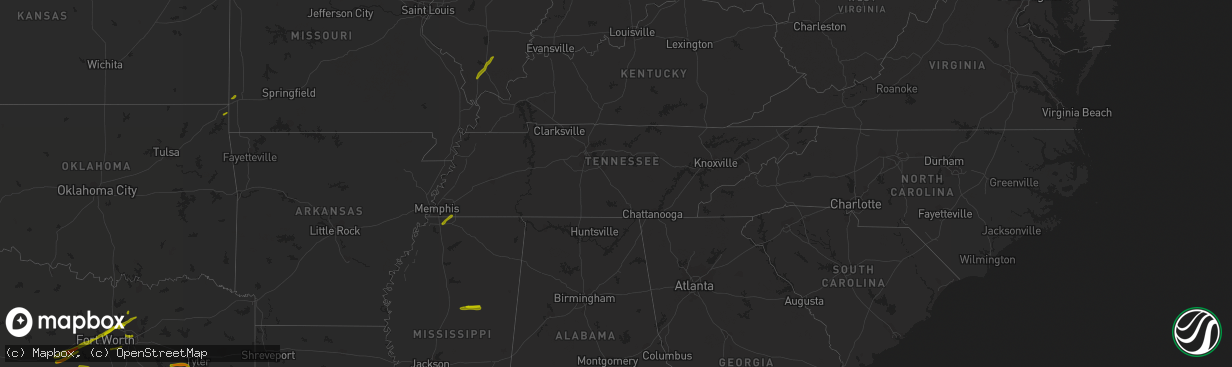 Hail map in Tennessee on March 9, 2019