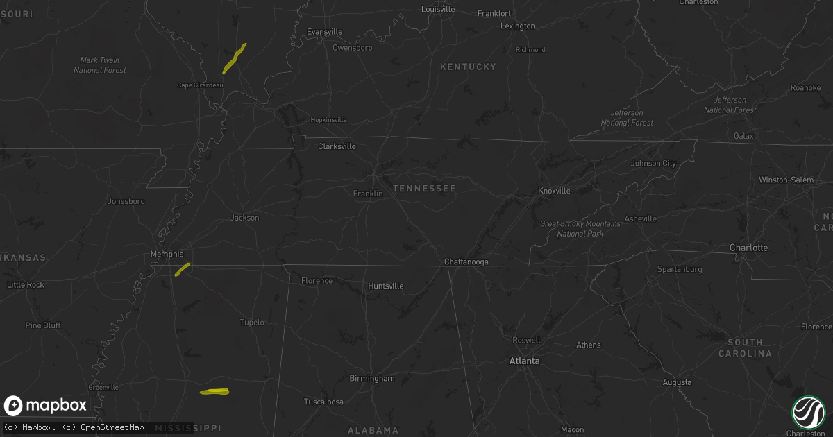 Hail map in Tennessee on March 9, 2019