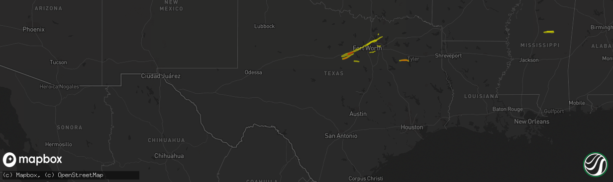 Hail map in Texas on March 9, 2019