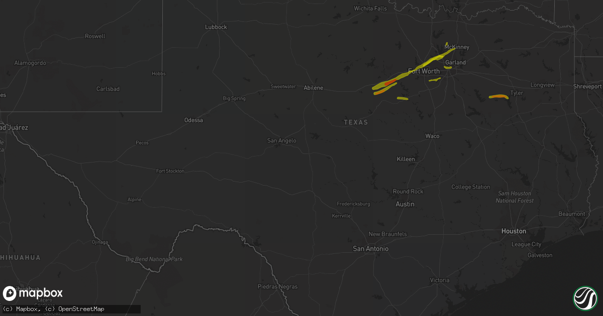 Hail map in Texas on March 9, 2019