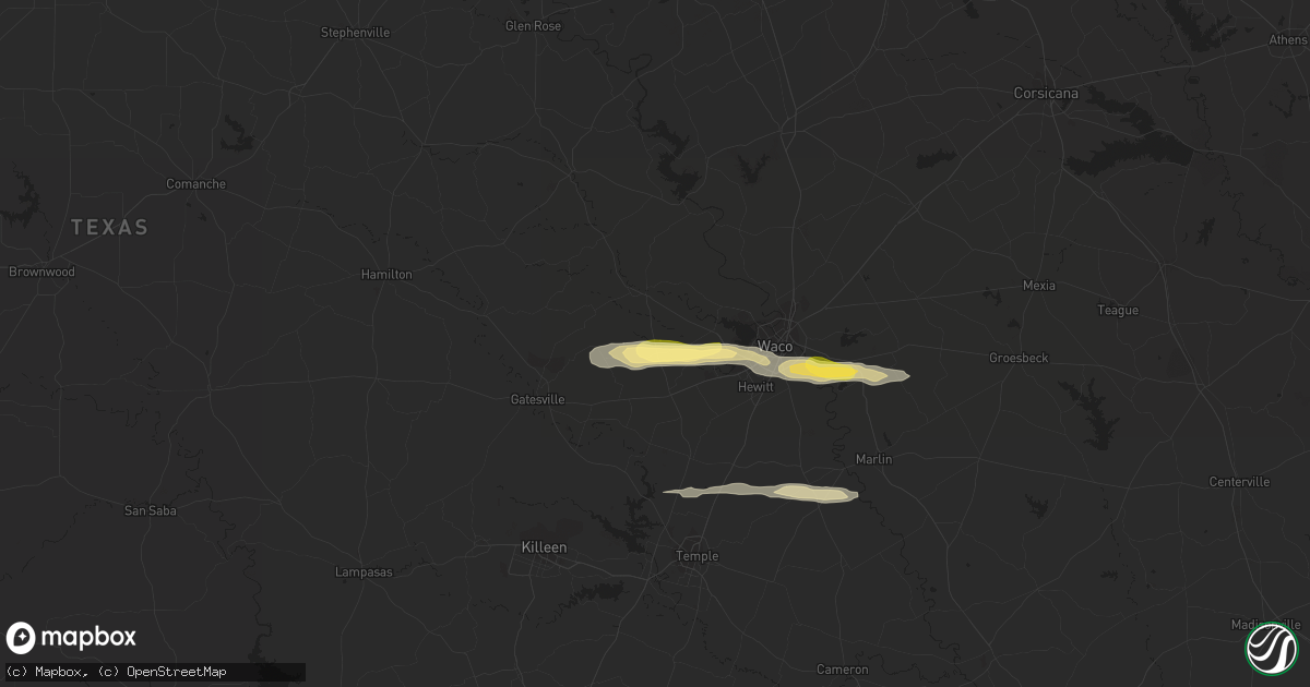 Hail map in Crawford, TX on March 9, 2023