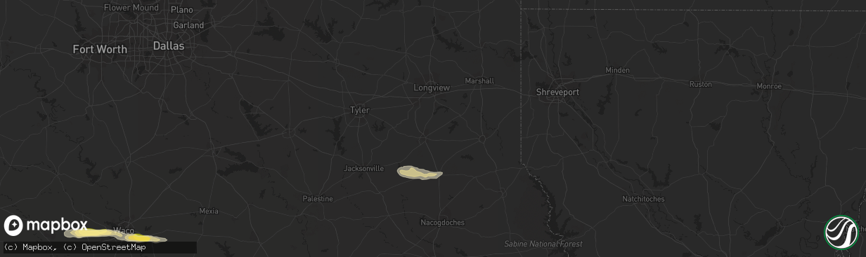 Hail map in Henderson, TX on March 9, 2023