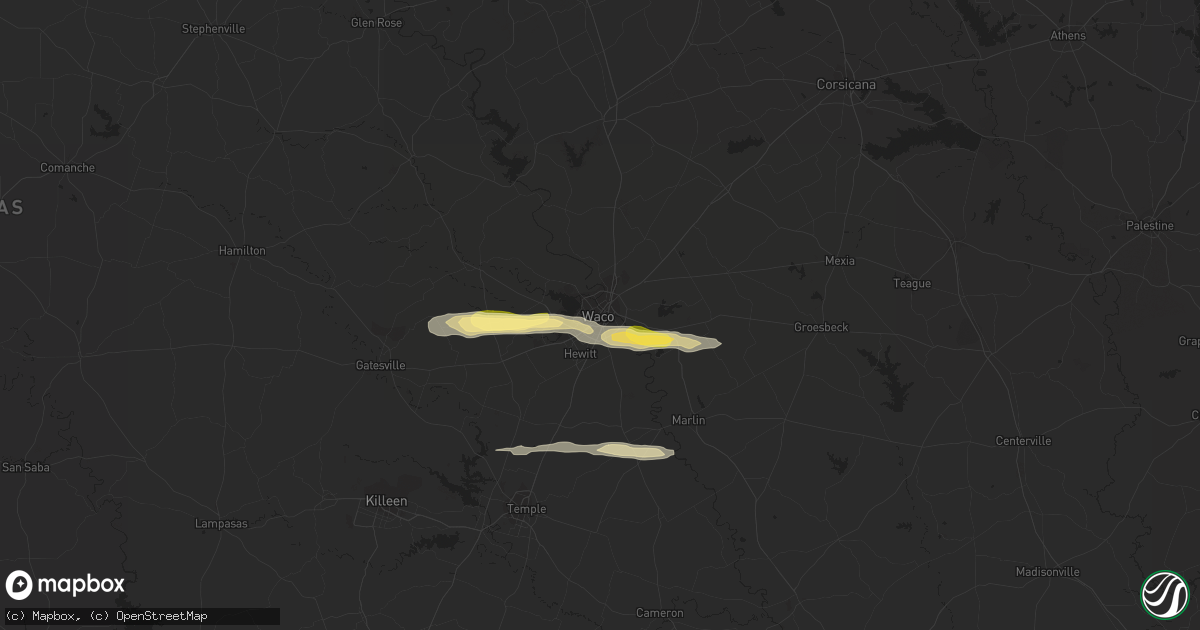 Hail map in Waco, TX on March 9, 2023