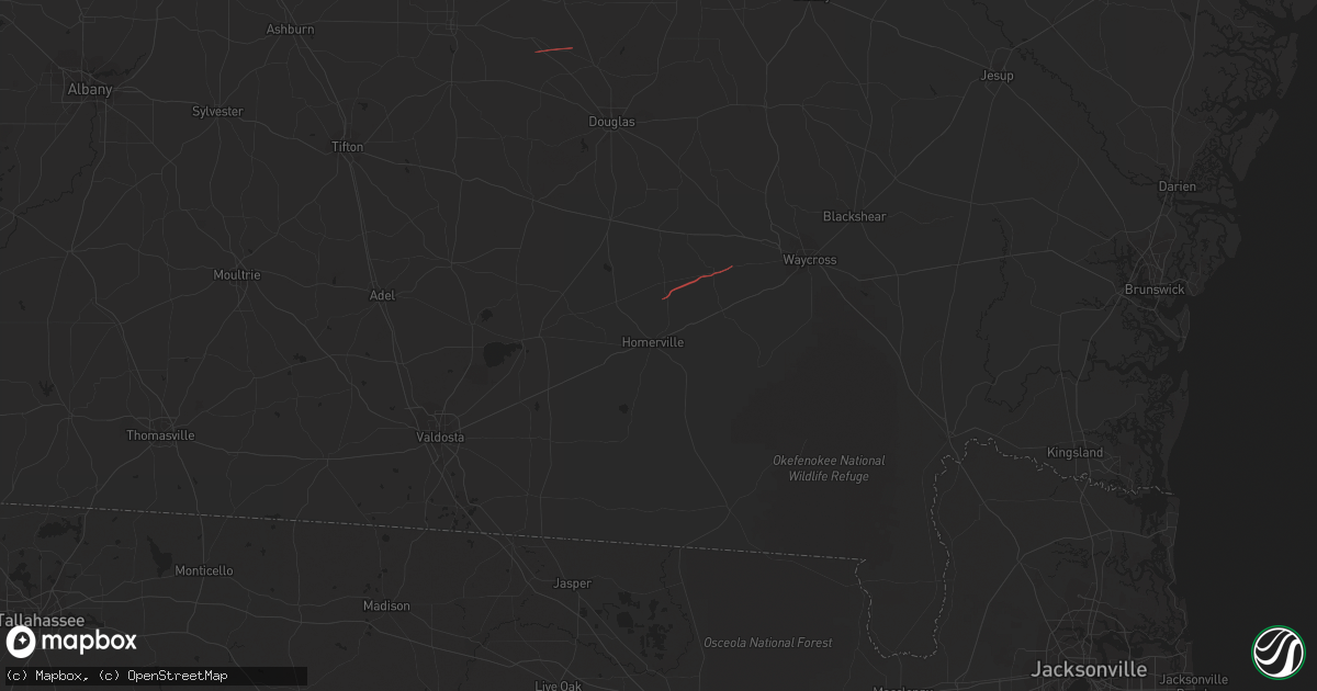 Hail map in Homerville, GA on March 9, 2024