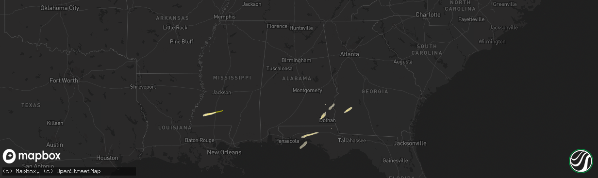 Hail map in Alabama on March 9, 2025