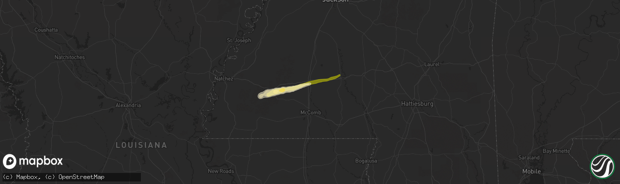 Hail map in Bogue Chitto, MS on March 9, 2025