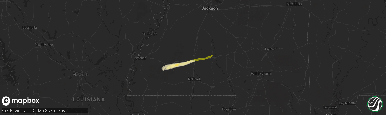 Hail map in Brookhaven, MS on March 9, 2025