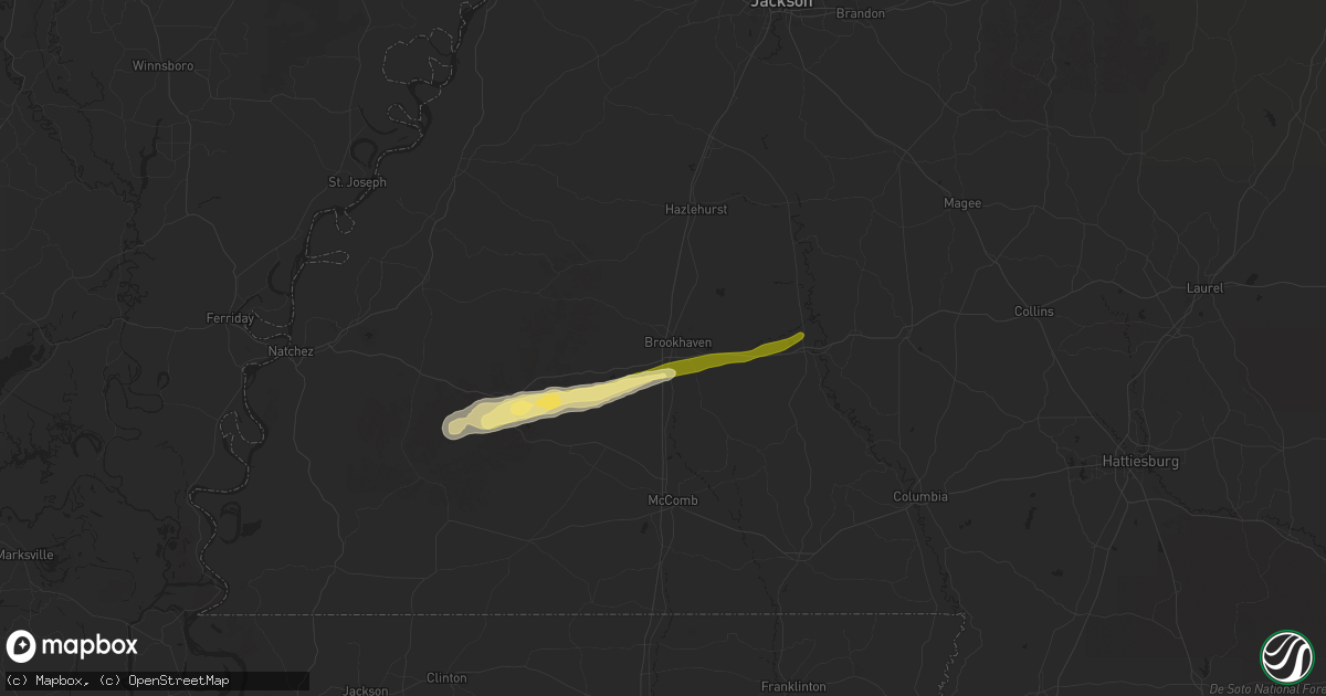 Hail map in Brookhaven, MS on March 9, 2025