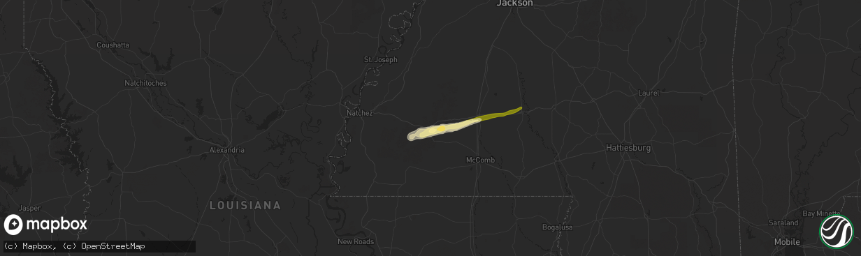 Hail map in Bude, MS on March 9, 2025