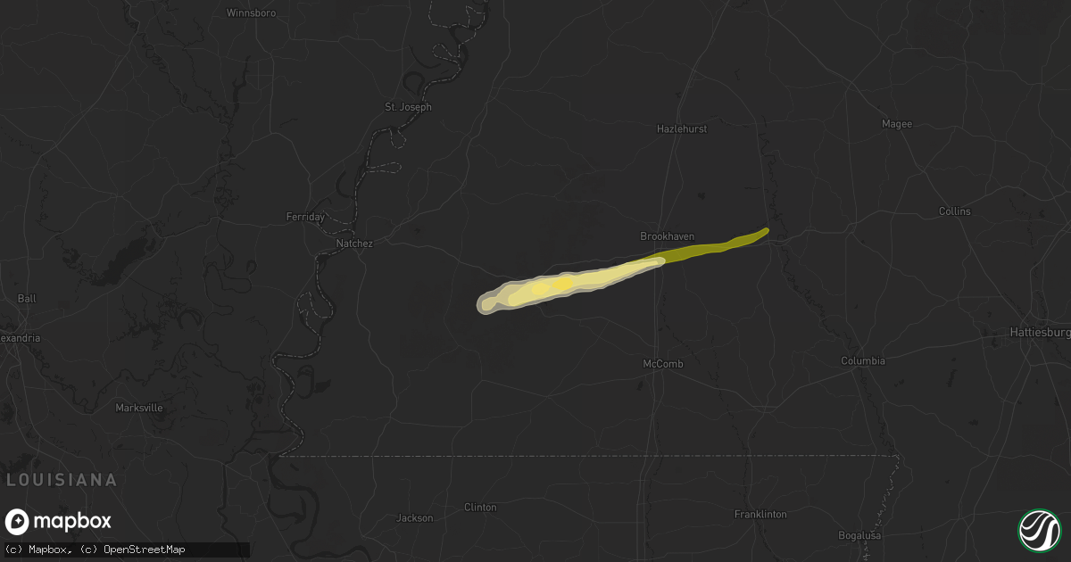 Hail map in Bude, MS on March 9, 2025
