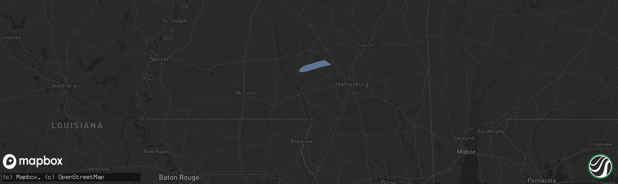 Hail map in Columbia, MS on March 9, 2025